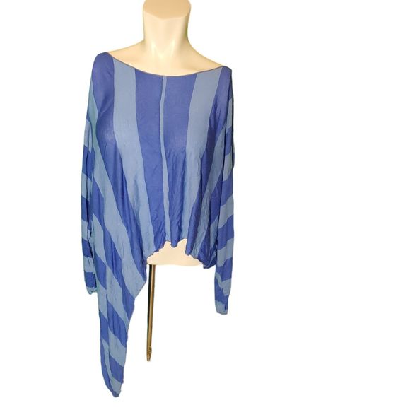 Comfy USA Blue Striped Tunic Tee High Low Asymmetric Dolman T-shirt sz M NEW - Picture 1 of 6
